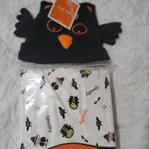 3pc Halloween Coverall & hat for 0-3 month, Owl & Halloween motif 100% cotton